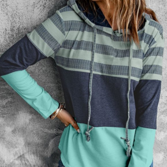 💜 New Color Block Drawstring Hoodie - Picture 3 of 7